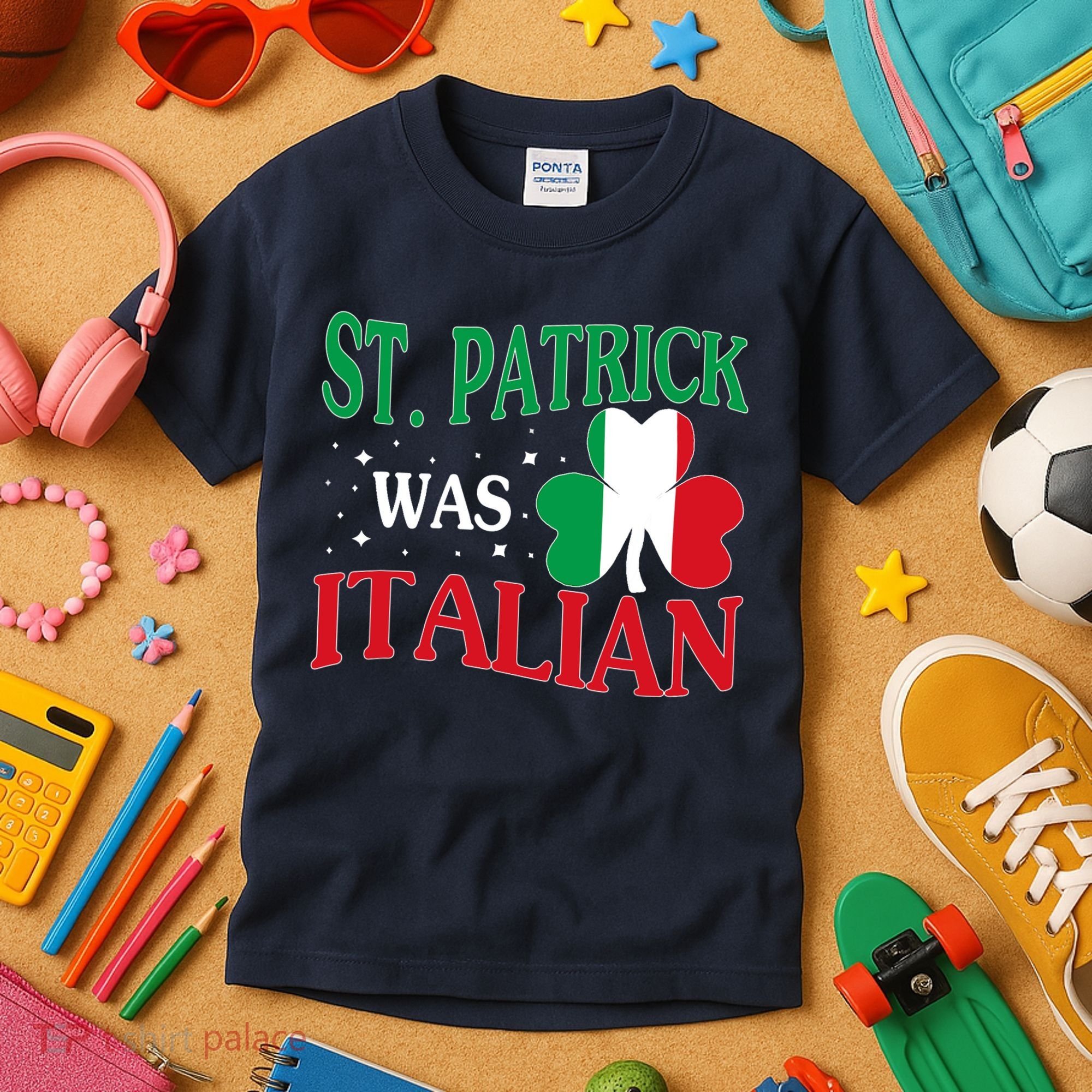 St. Patrick Was Italian Funny St patrick's day Shamrock Flag Kids T-Shirt