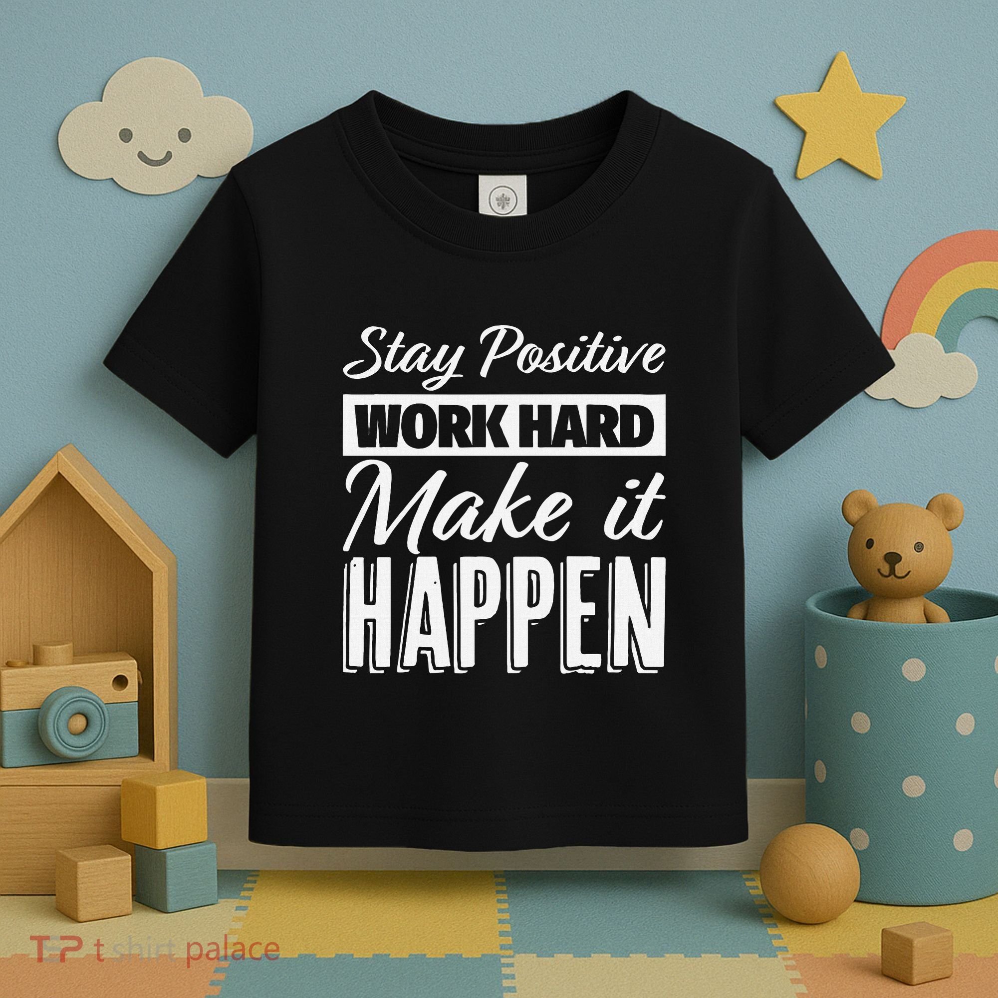 Stay Positive Work Hard Make It Happen Motivational Toddler T-Shirt