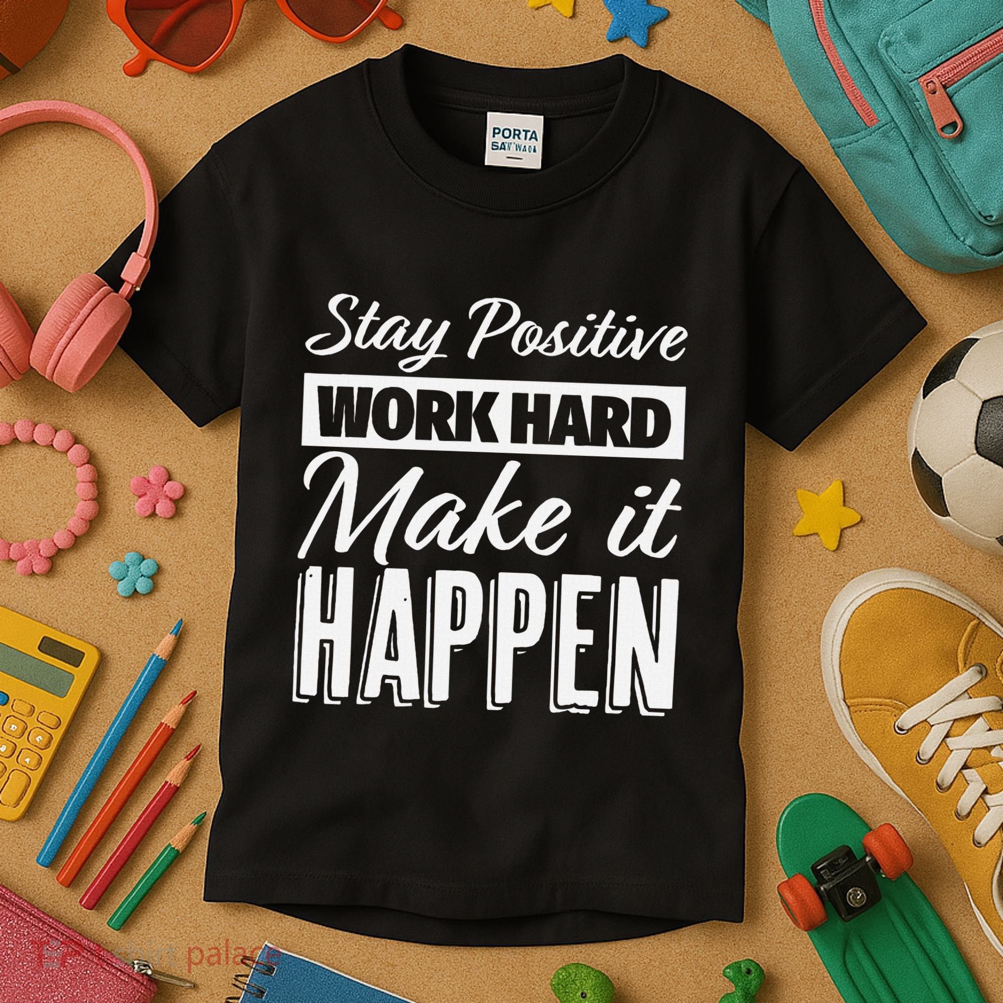 Stay Positive Work Hard Make It Happen Motivational Kids T-Shirt