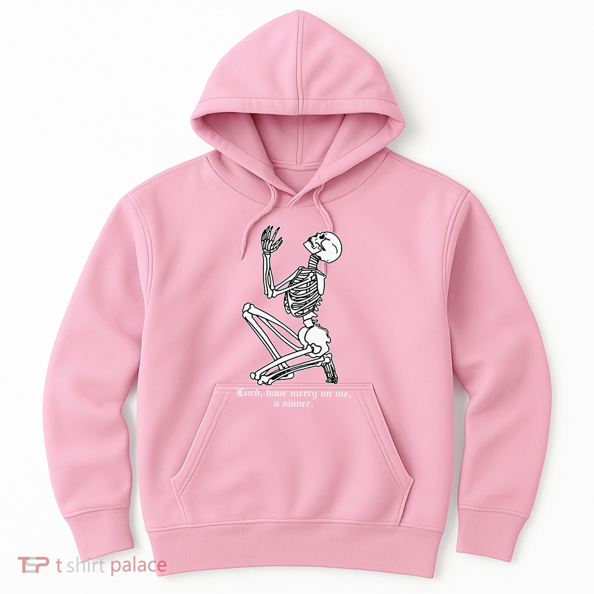 Skeleton Praying X Lord Have Mercy Sinner Gothic Blackwork Hoodie