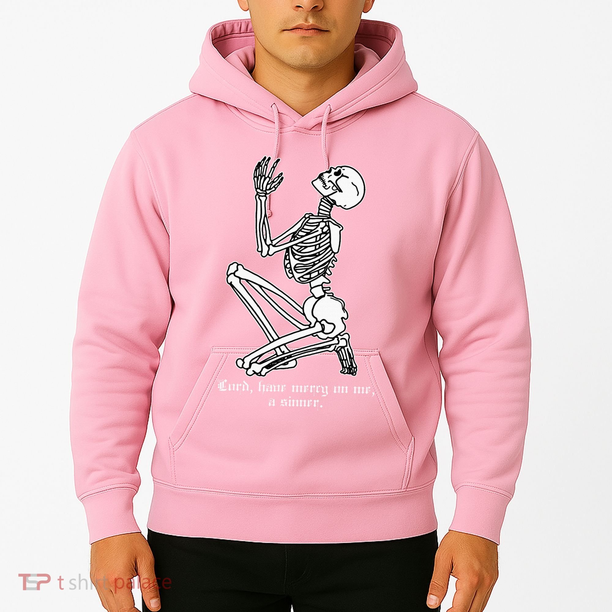 Skeleton Praying X Lord Have Mercy Sinner Gothic Blackwork Hoodie