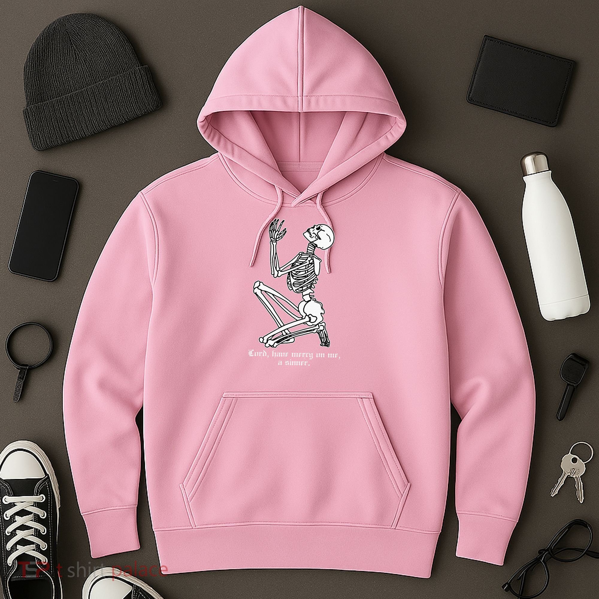 Skeleton Praying X Lord Have Mercy Sinner Gothic Blackwork Hoodie