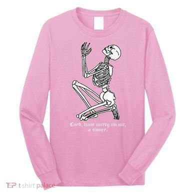 Skeleton Praying X Lord Have Mercy Sinner Gothic Blackwork Long Sleeve Shirt