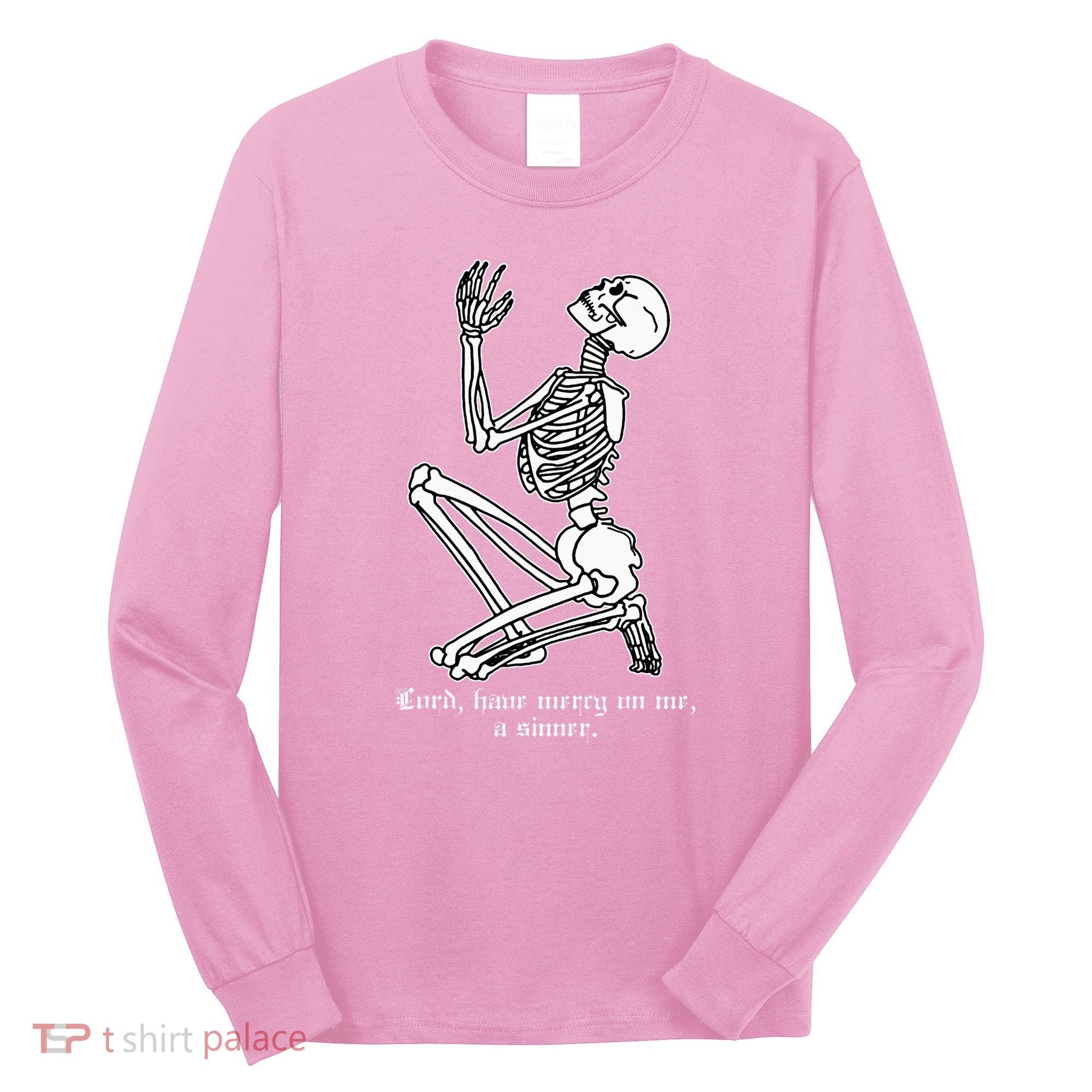 Skeleton Praying X Lord Have Mercy Sinner Gothic Blackwork Long Sleeve Shirt