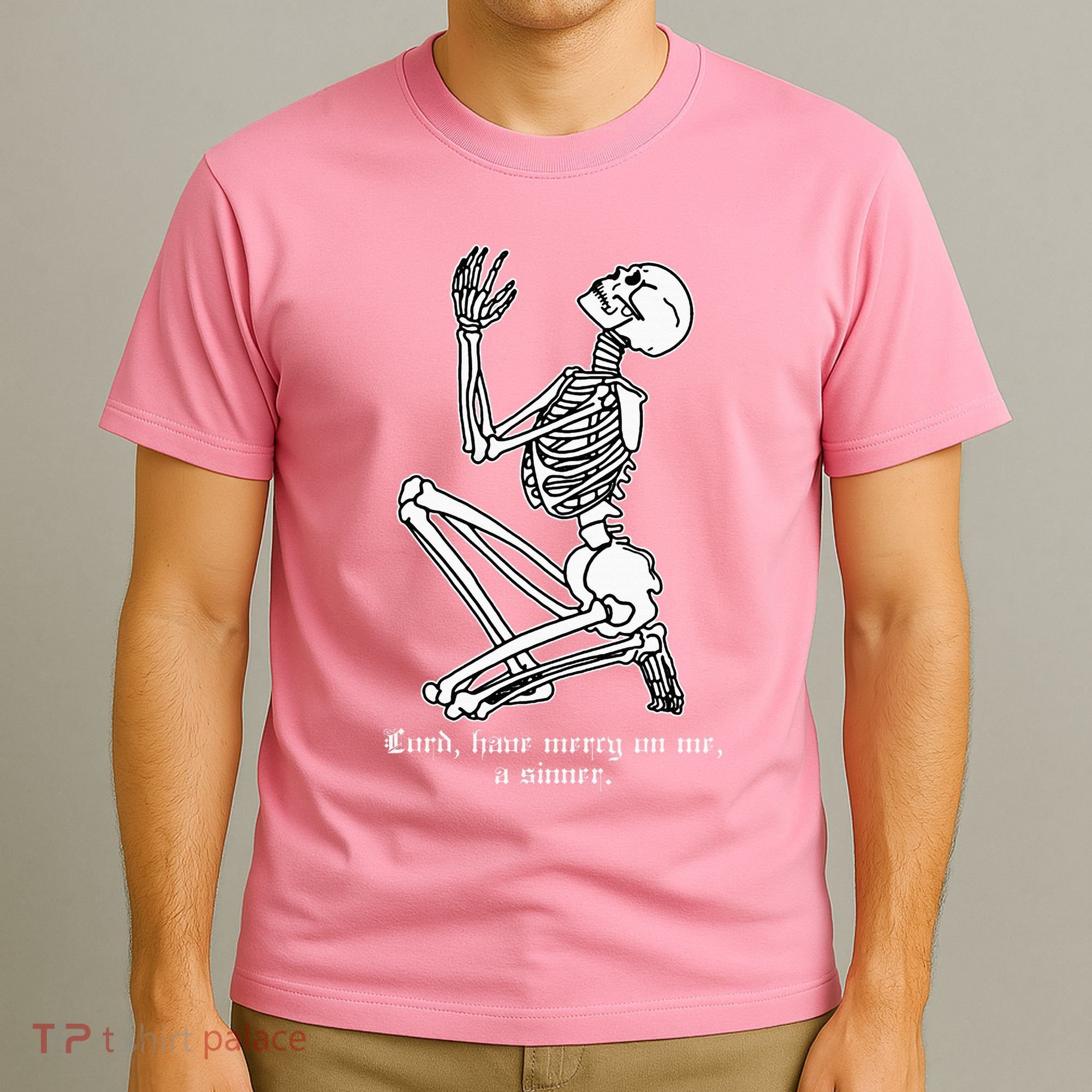 Skeleton Praying X Lord Have Mercy Sinner Gothic Blackwork T-Shirt