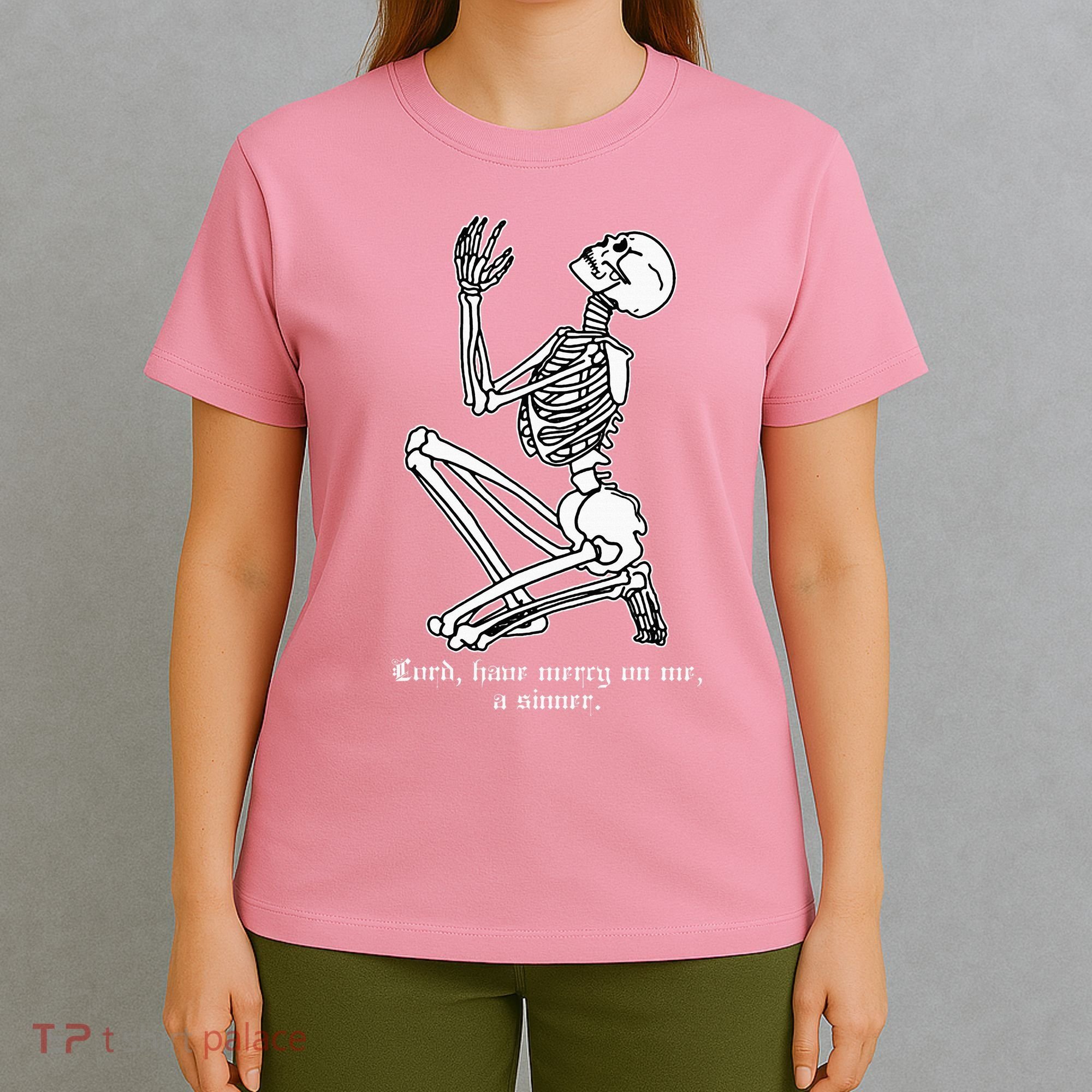 Skeleton Praying X Lord Have Mercy Sinner Gothic Blackwork T-Shirt