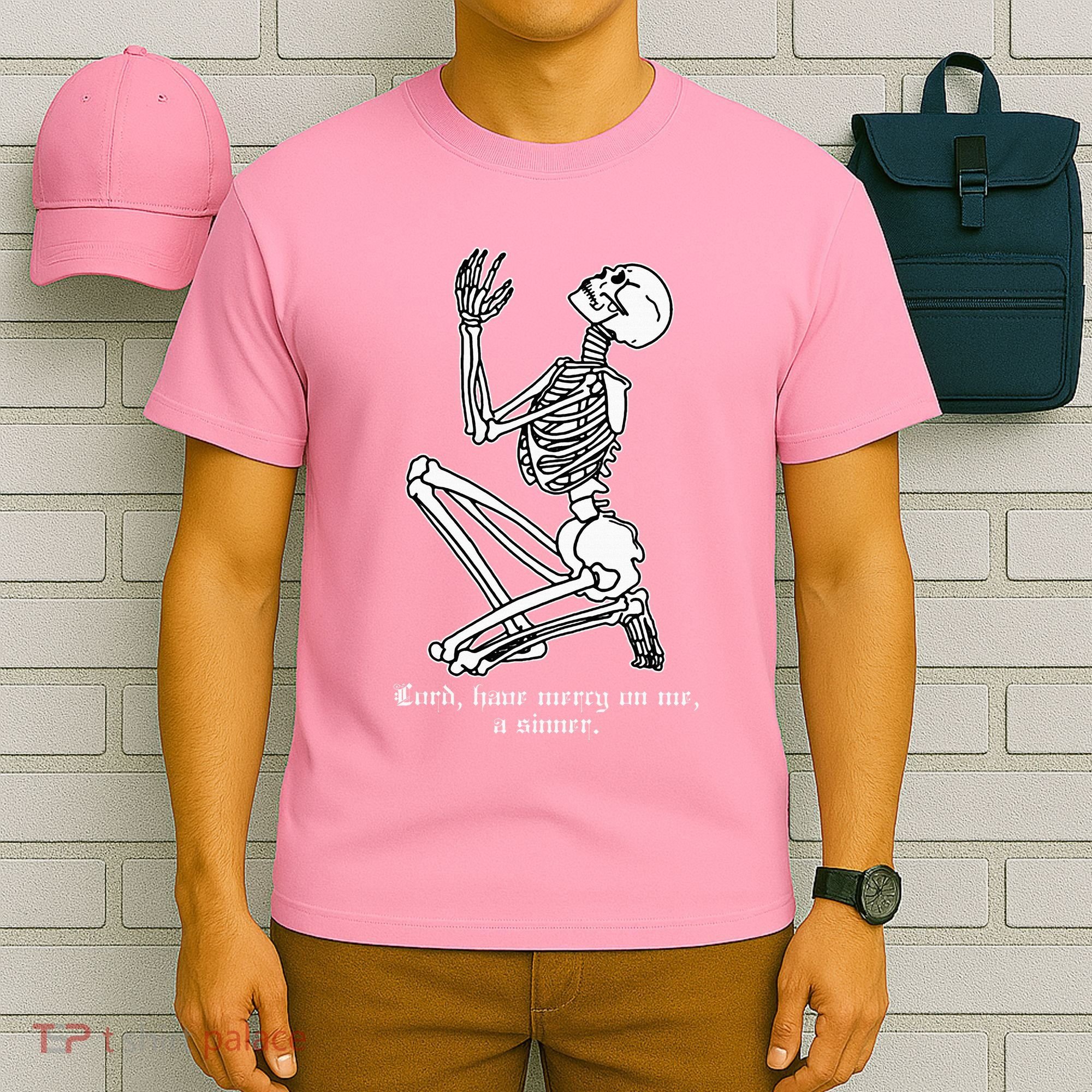 Skeleton Praying X Lord Have Mercy Sinner Gothic Blackwork T-Shirt