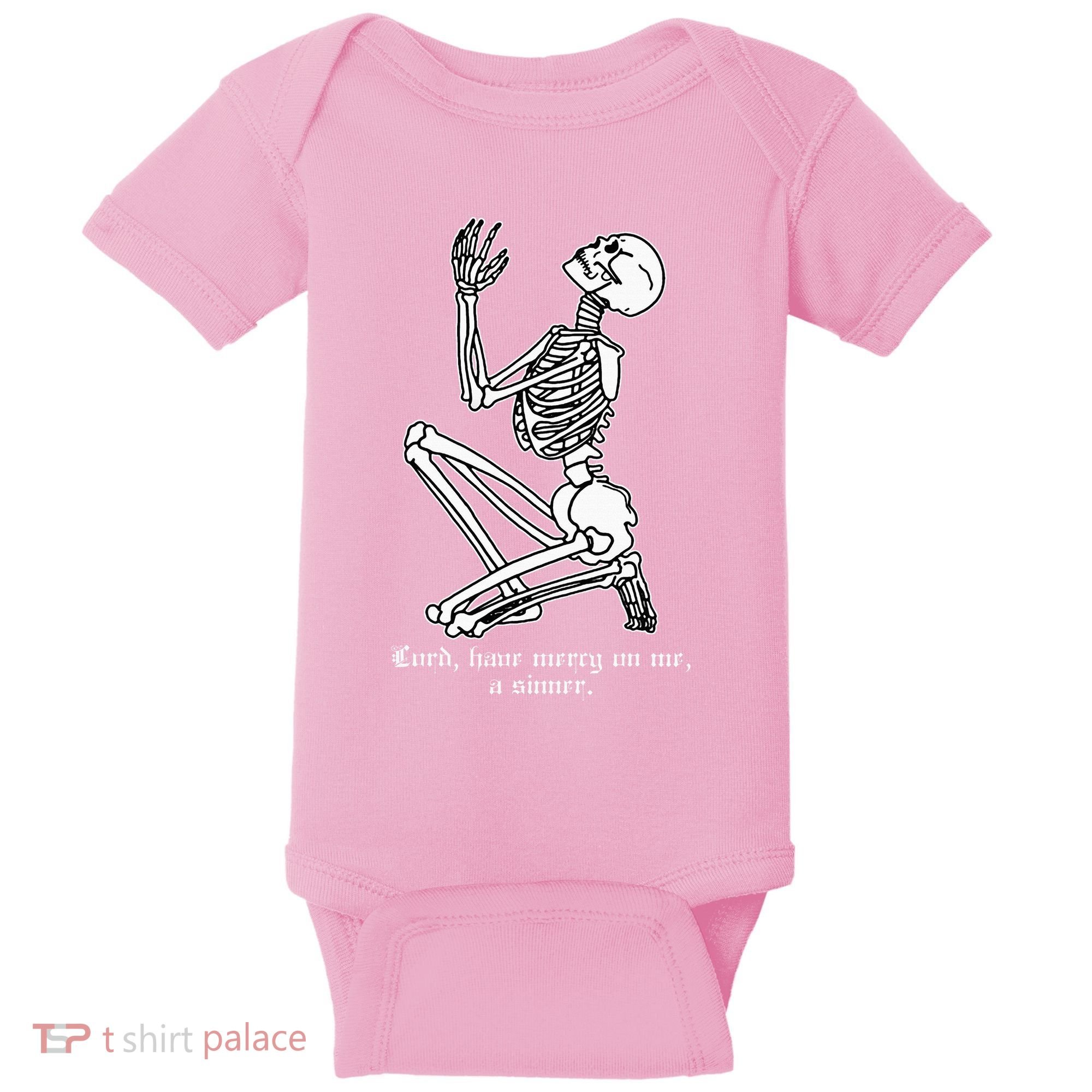 Skeleton Praying X Lord Have Mercy Sinner Gothic Blackwork Baby Bodysuit