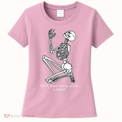 Skeleton Praying X Lord Have Mercy Sinner Gothic Blackwork Women's T-Shirt
