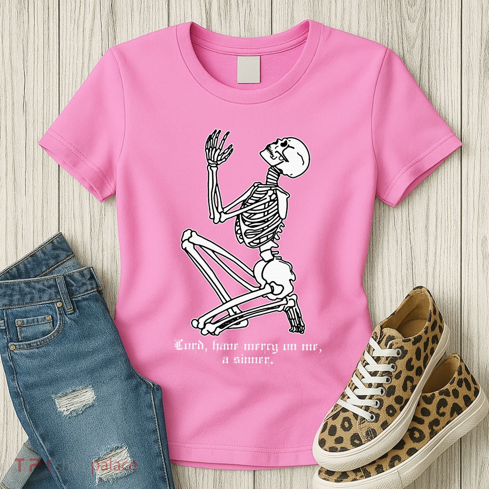 Skeleton Praying X Lord Have Mercy Sinner Gothic Blackwork Women's T-Shirt