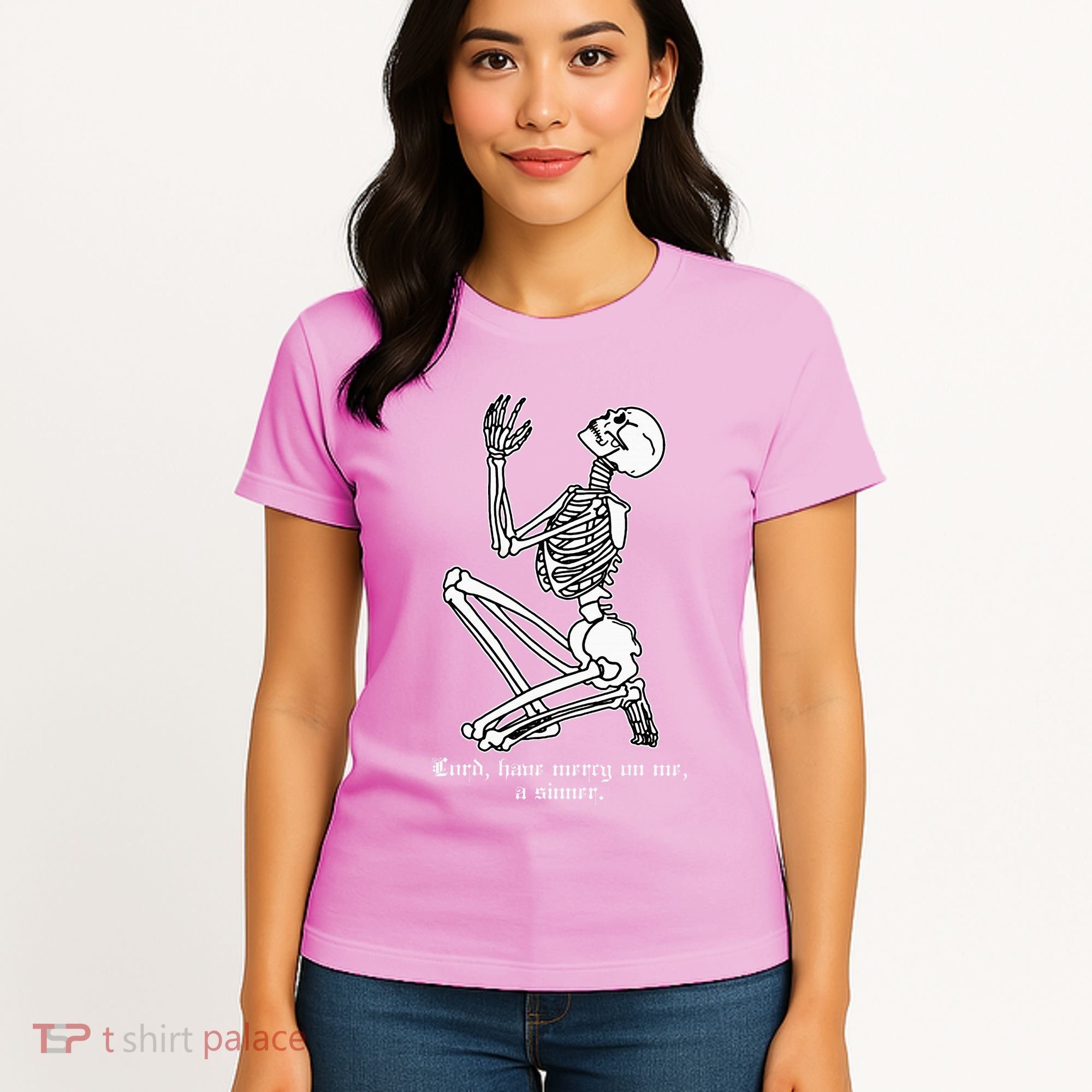 Skeleton Praying X Lord Have Mercy Sinner Gothic Blackwork Women's T-Shirt