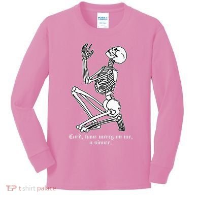 Skeleton Praying X Lord Have Mercy Sinner Gothic Blackwork Kids Long Sleeve Shirt