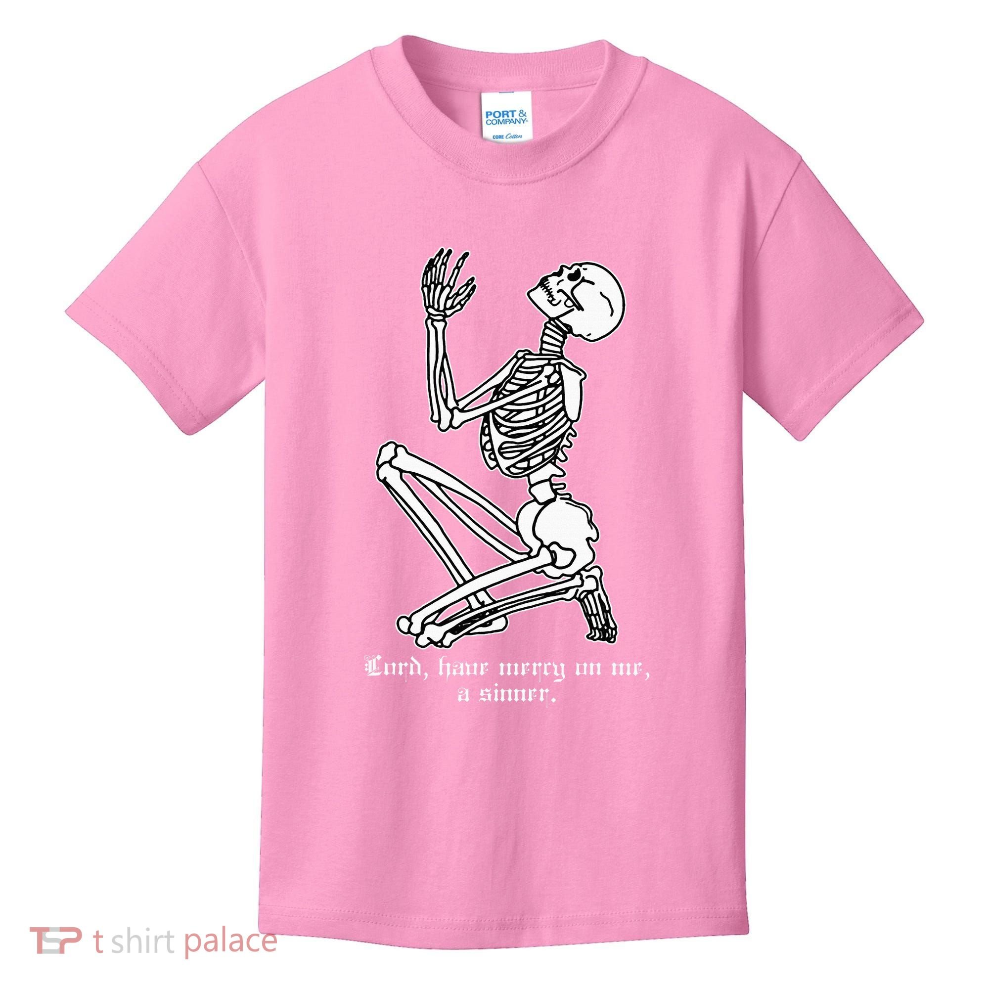 Skeleton Praying X Lord Have Mercy Sinner Gothic Blackwork Kids T-Shirt