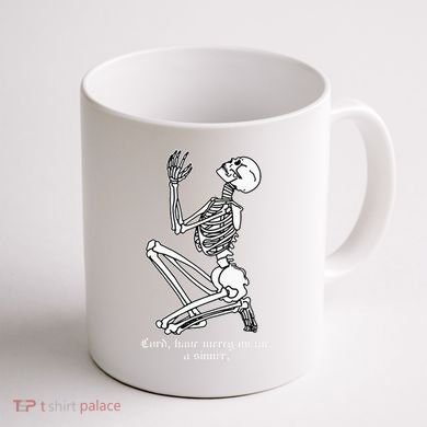 Skeleton Praying X Lord Have Mercy Sinner Gothic Blackwork Coffee Mug back