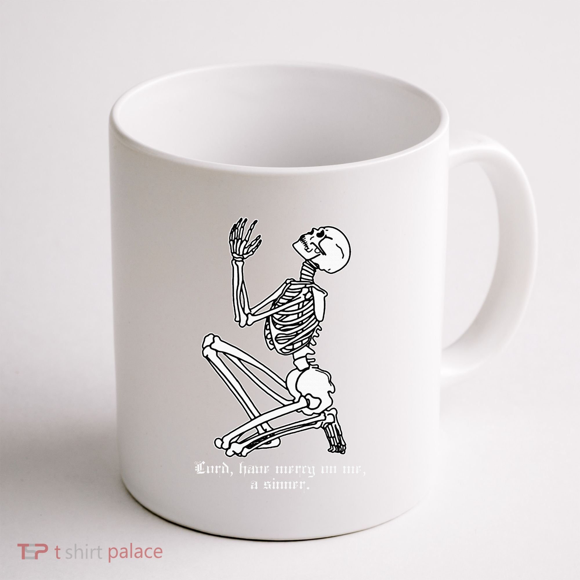 Skeleton Praying X Lord Have Mercy Sinner Gothic Blackwork Coffee Mug