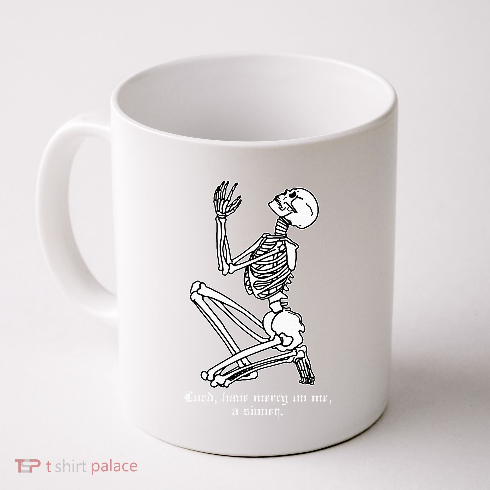 Skeleton Praying X Lord Have Mercy Sinner Gothic Blackwork Coffee Mug