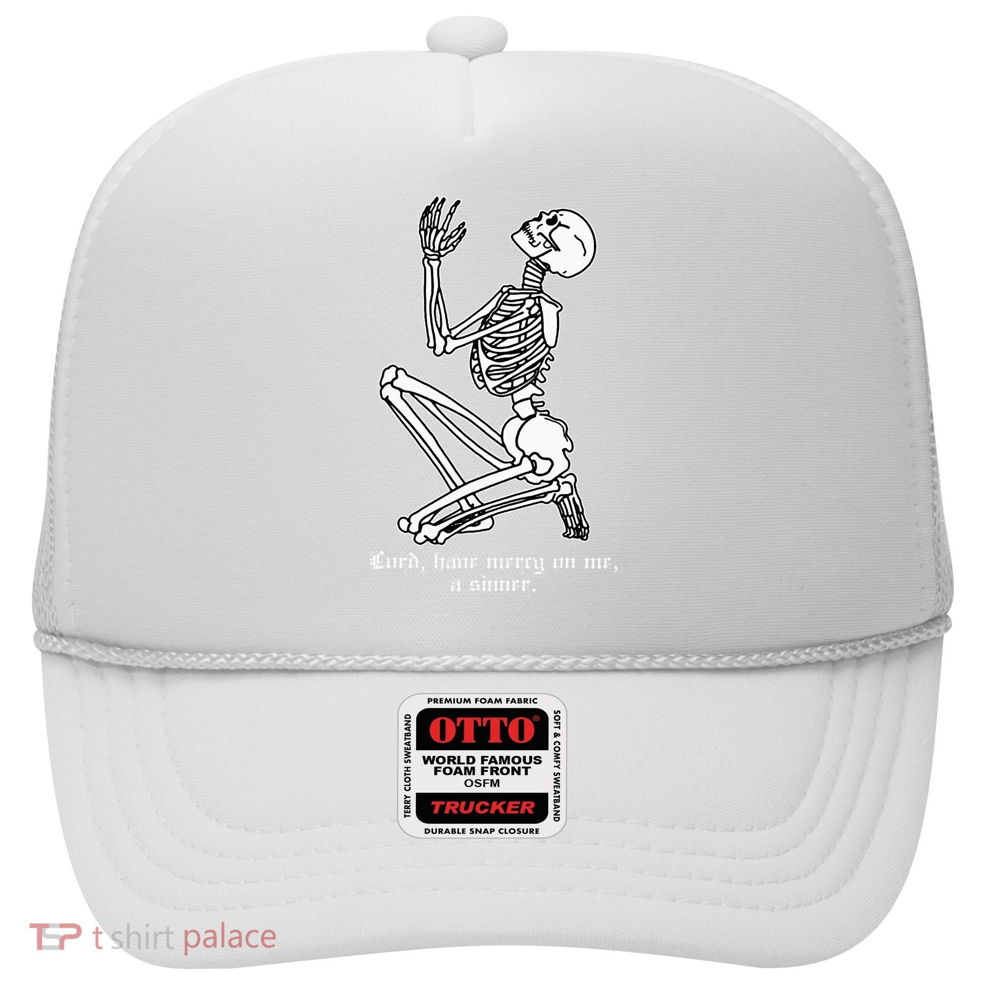 Skeleton Praying X Lord Have Mercy Sinner Gothic Blackwork Hat