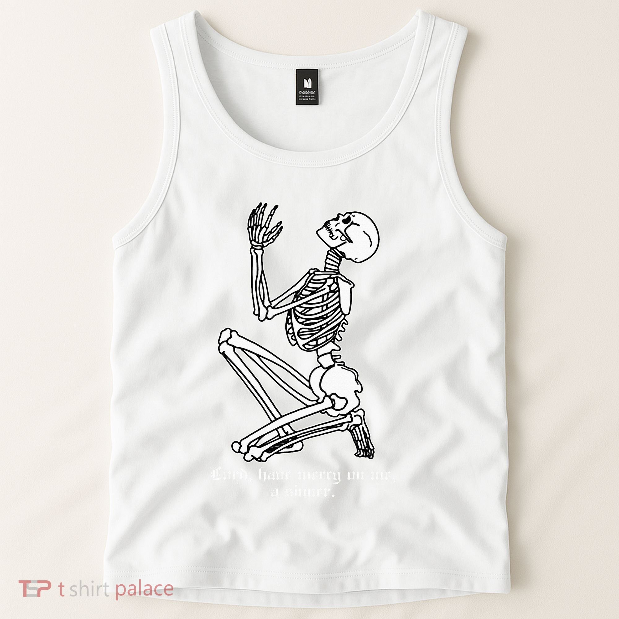 Skeleton Praying X Lord Have Mercy Sinner Gothic Blackwork Tank Top