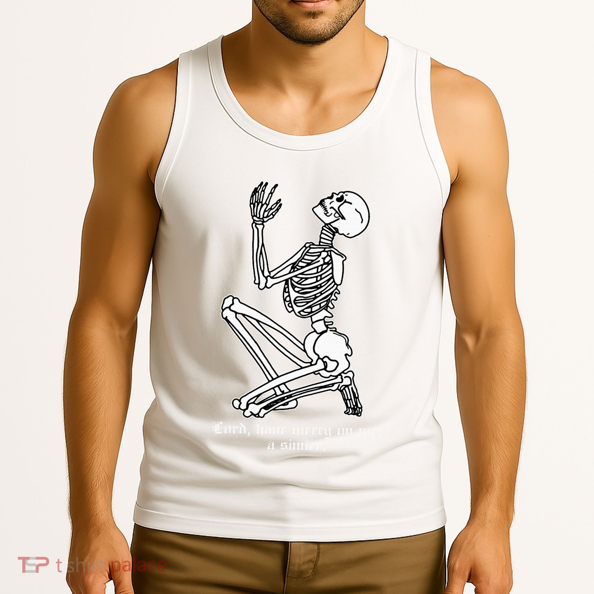 Skeleton Praying X Lord Have Mercy Sinner Gothic Blackwork Tank Top