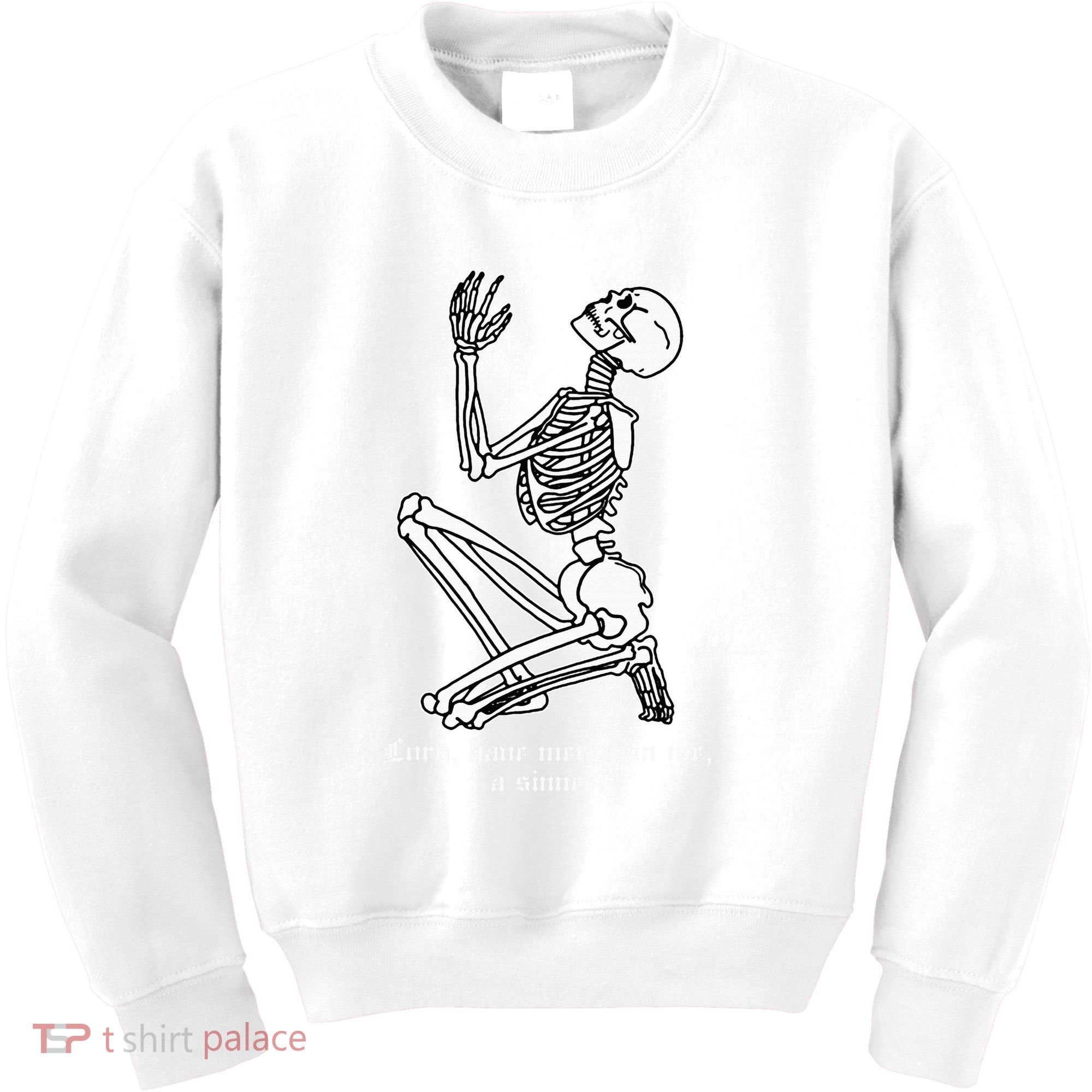 Skeleton Praying X Lord Have Mercy Sinner Gothic Blackwork Kids Sweatshirt