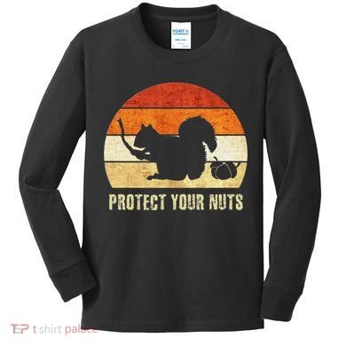 Squirrel Protect Your Nuts Forest Rodent Kids Long Sleeve Shirt