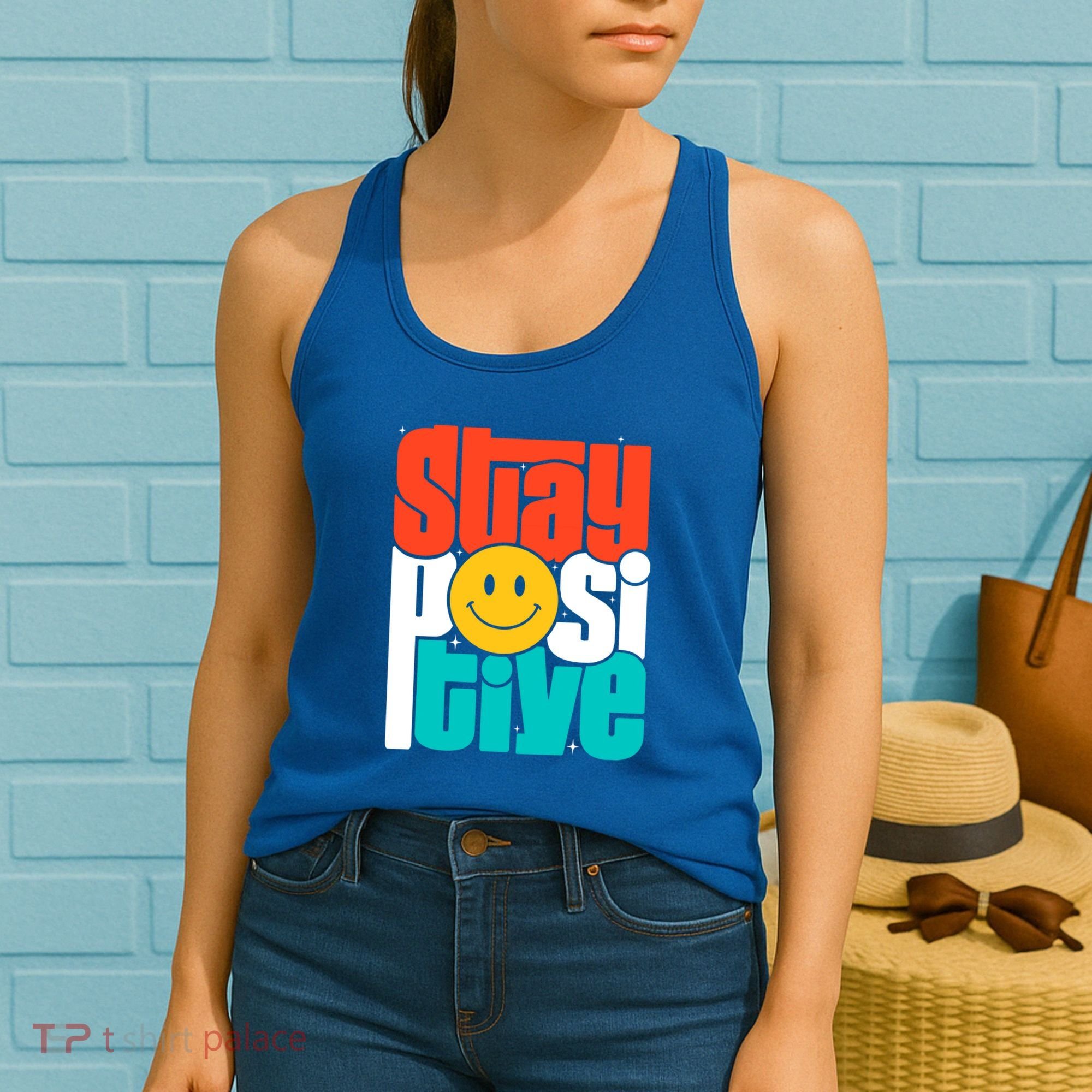 Stay Positive Yellow Smily Face Inspirational Quote Women's Tank Top