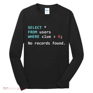 SQL Query Funny SQL Database Admin Programmer Tall Long Sleeve Shirt