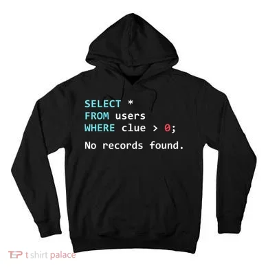 SQL Query Funny SQL Database Admin Programmer Tall Hoodie