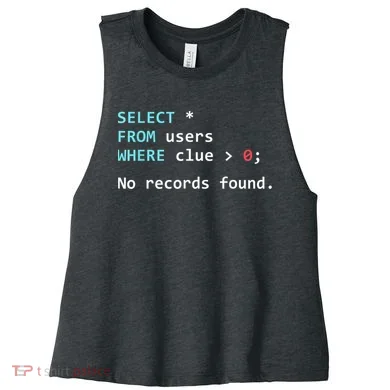 SQL Query Funny SQL Database Admin Programmer Women's Racerback Cropped Tank