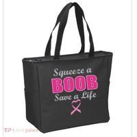 Squeeze A Boob Save A Life Breast Cancer Tote Bag thumb 2