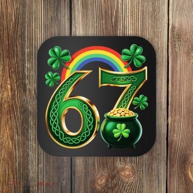 Shamrock Rainbow 67 St Patrick’s Day 6-7 Meme Coaster