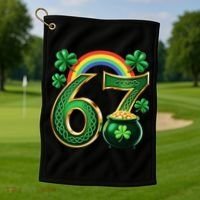 Shamrock Rainbow 67 St Patrick’s Day 6-7 Meme Golf Towel thumb 1