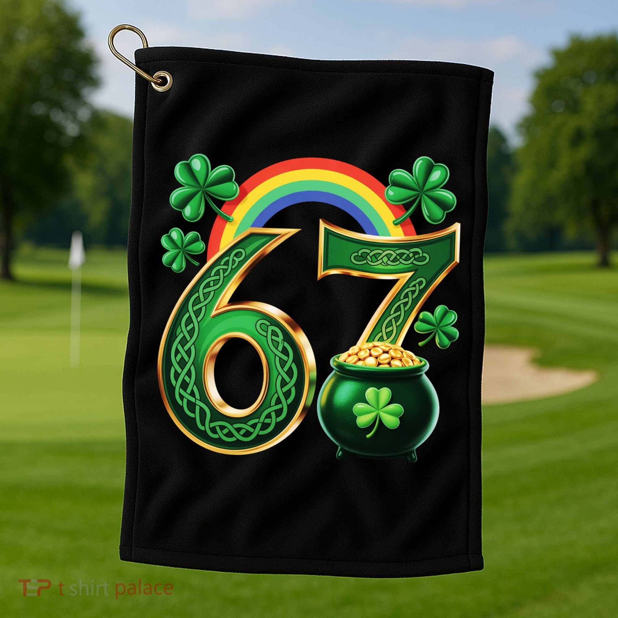 Shamrock Rainbow 67 St Patrick’s Day 6-7 Meme Golf Towel