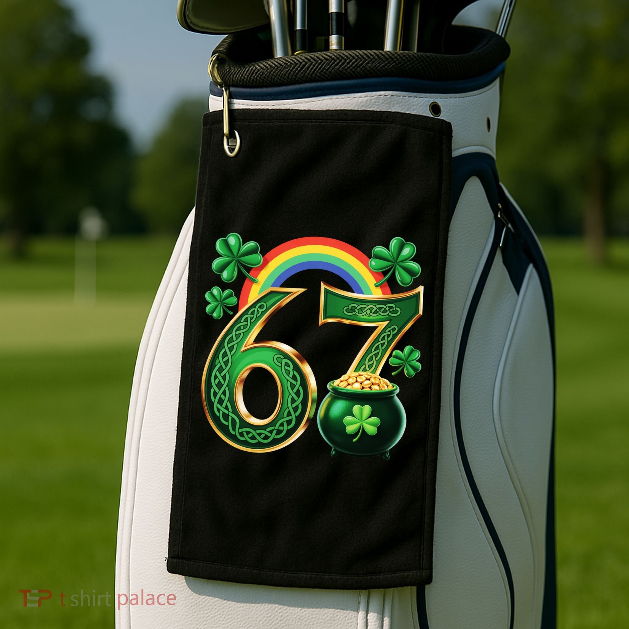 Shamrock Rainbow 67 St Patrick’s Day 6-7 Meme Golf Towel