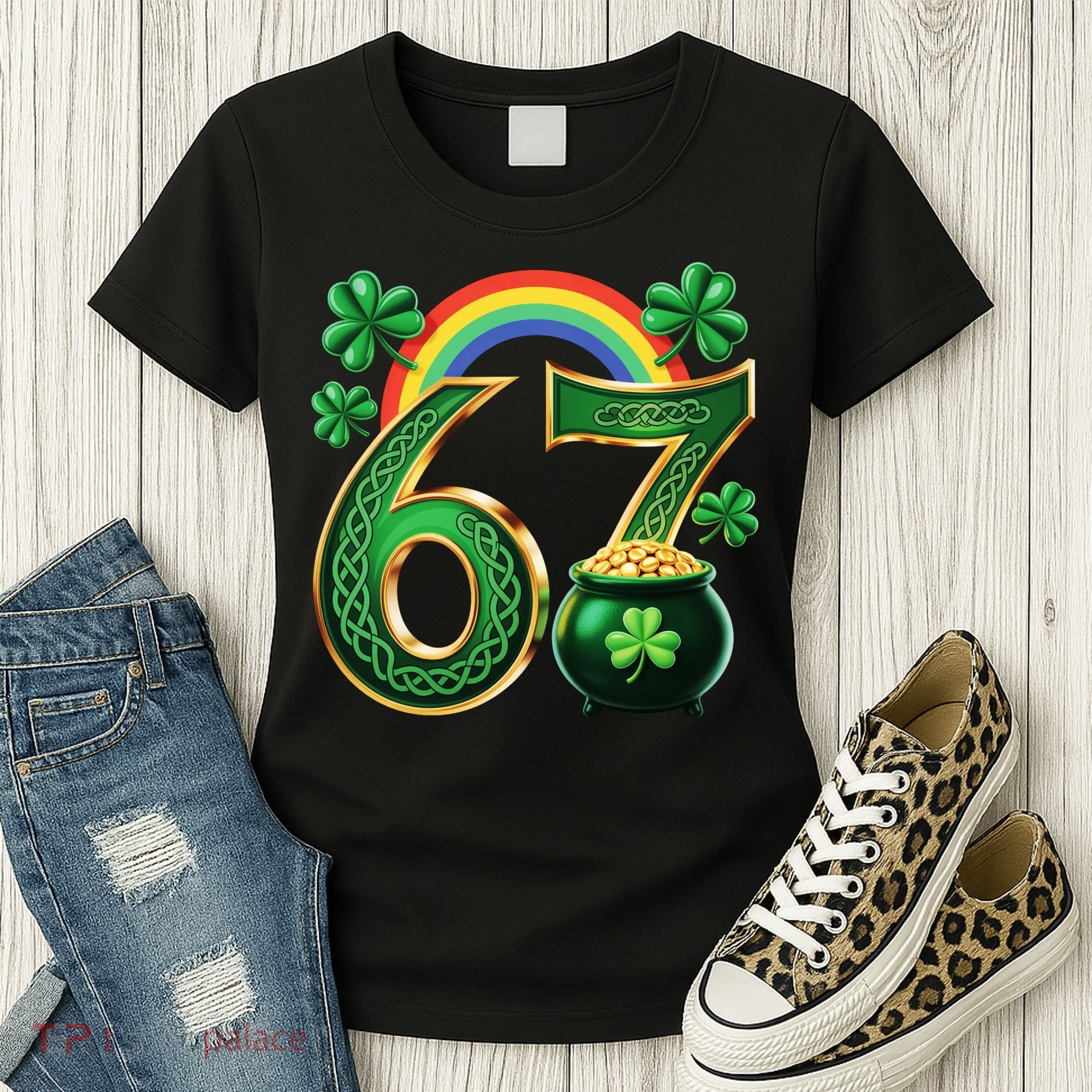 Shamrock Rainbow 67 St Patrick’s Day 6-7 Meme Women's T-Shirt