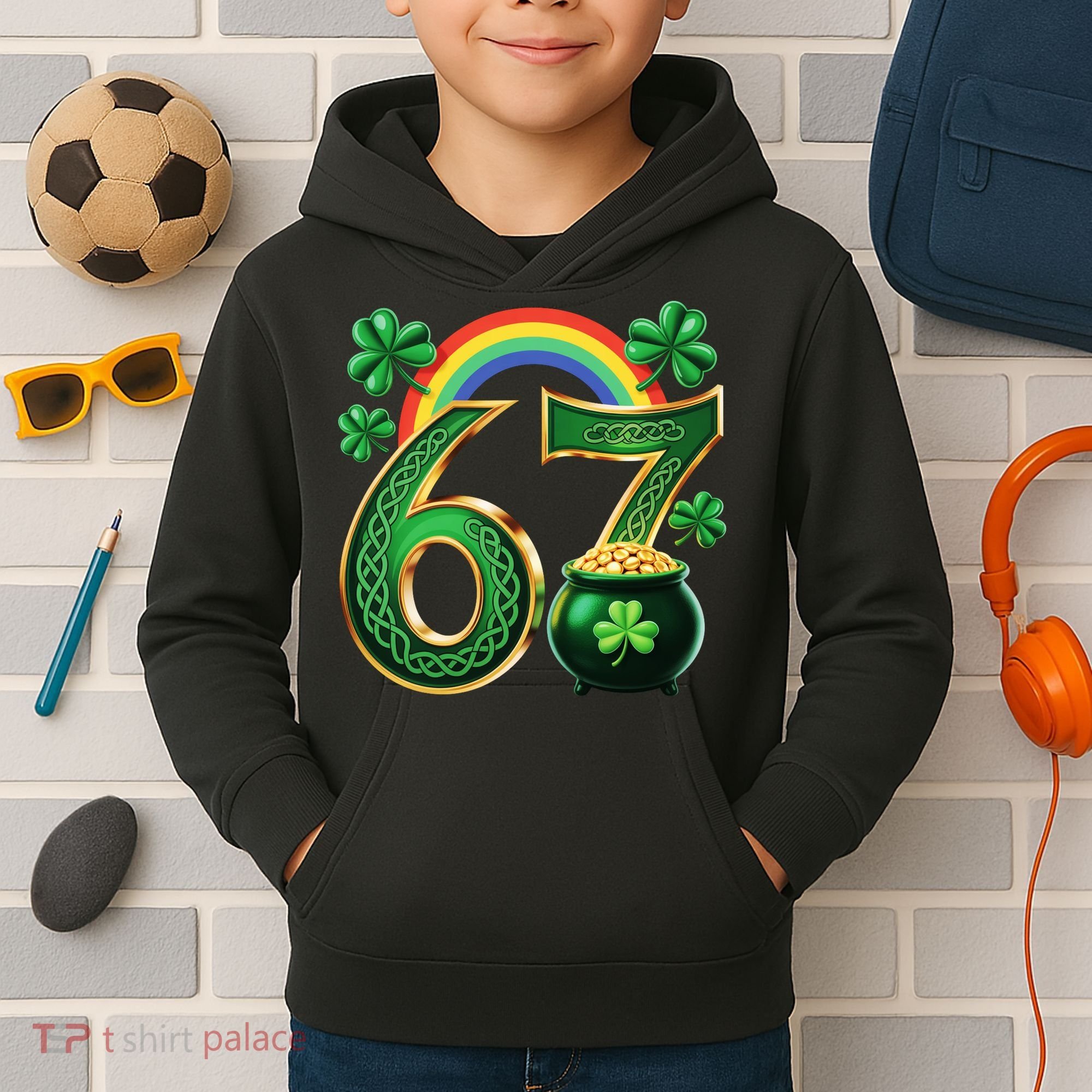Shamrock Rainbow 67 St Patrick’s Day 6-7 Meme Kids Hoodie