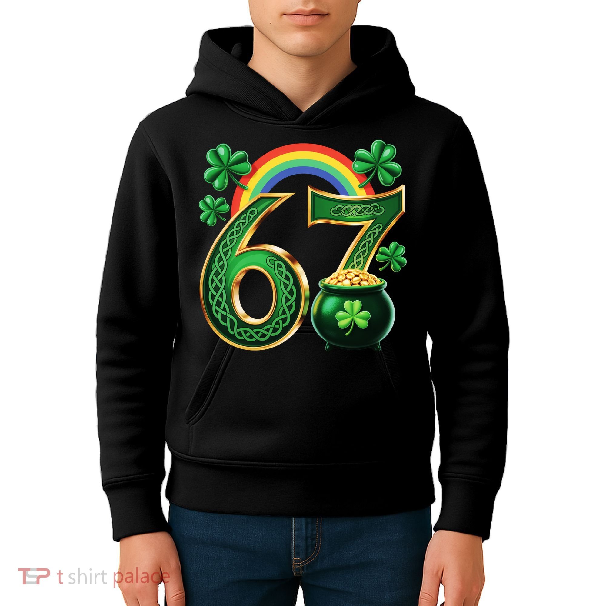 Shamrock Rainbow 67 St Patrick’s Day 6-7 Meme Kids Hoodie