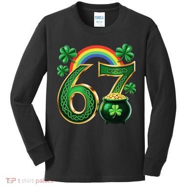 Shamrock Rainbow 67 St Patrick’s Day 6-7 Meme Kids Long Sleeve Shirt