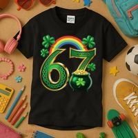 Shamrock Rainbow 67 St Patrick’s Day 6-7 Meme Kids T-Shirt thumb 3