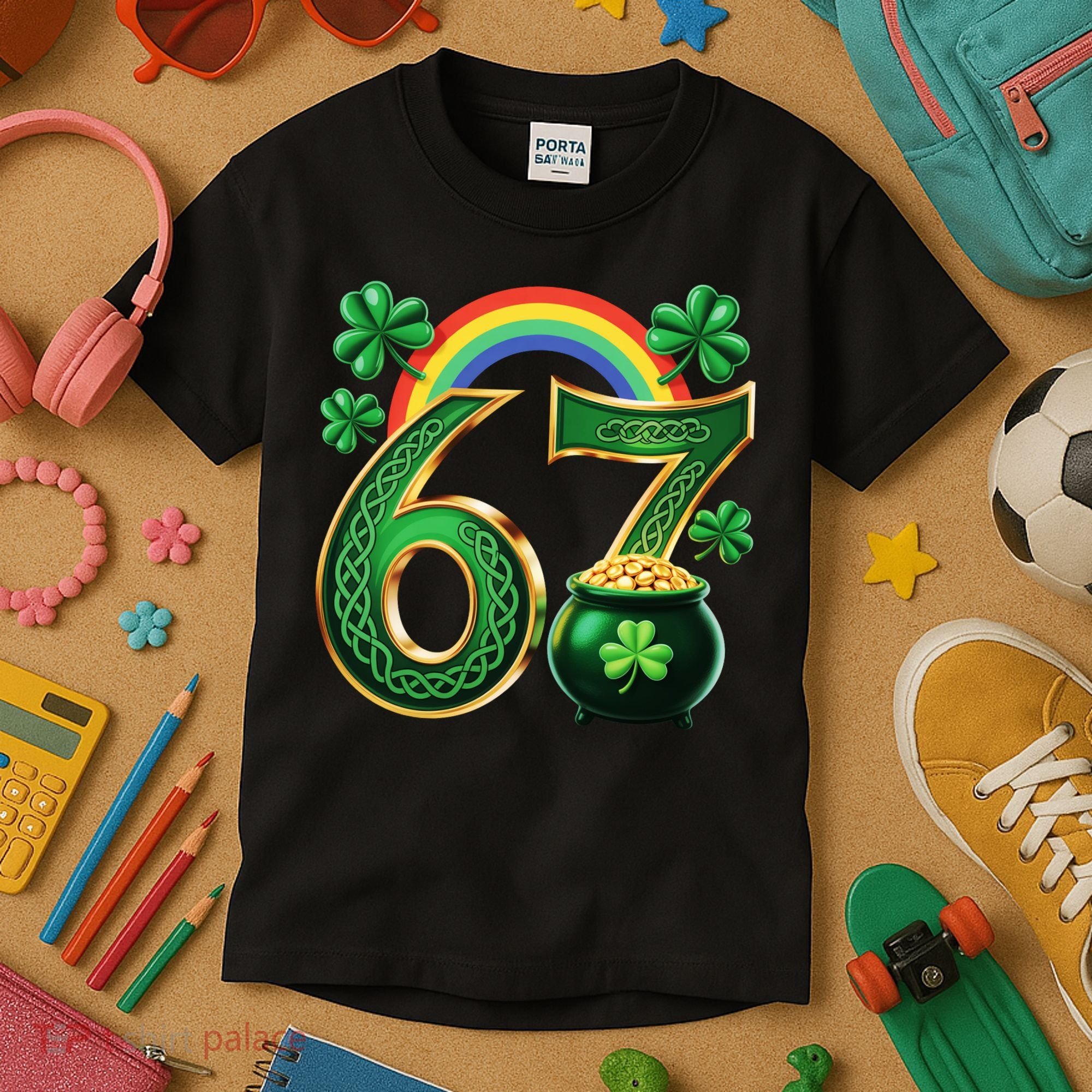 Shamrock Rainbow 67 St Patrick’s Day 6-7 Meme Kids T-Shirt