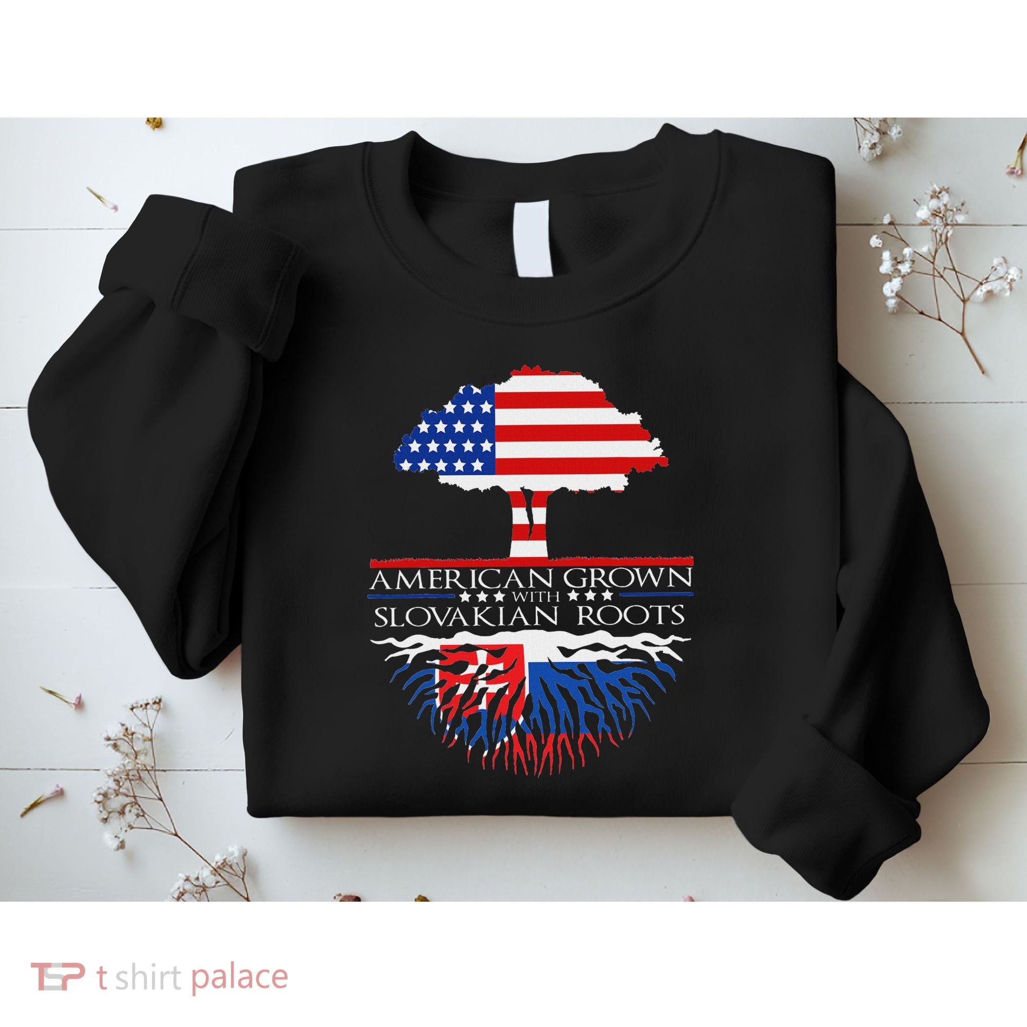 Slovakian Roots American Grown Tree Flag Us Slovakia Sweatshirt