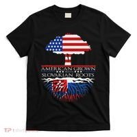 Slovakian Roots American Grown Tree Flag Us Slovakia T-Shirt thumb 0