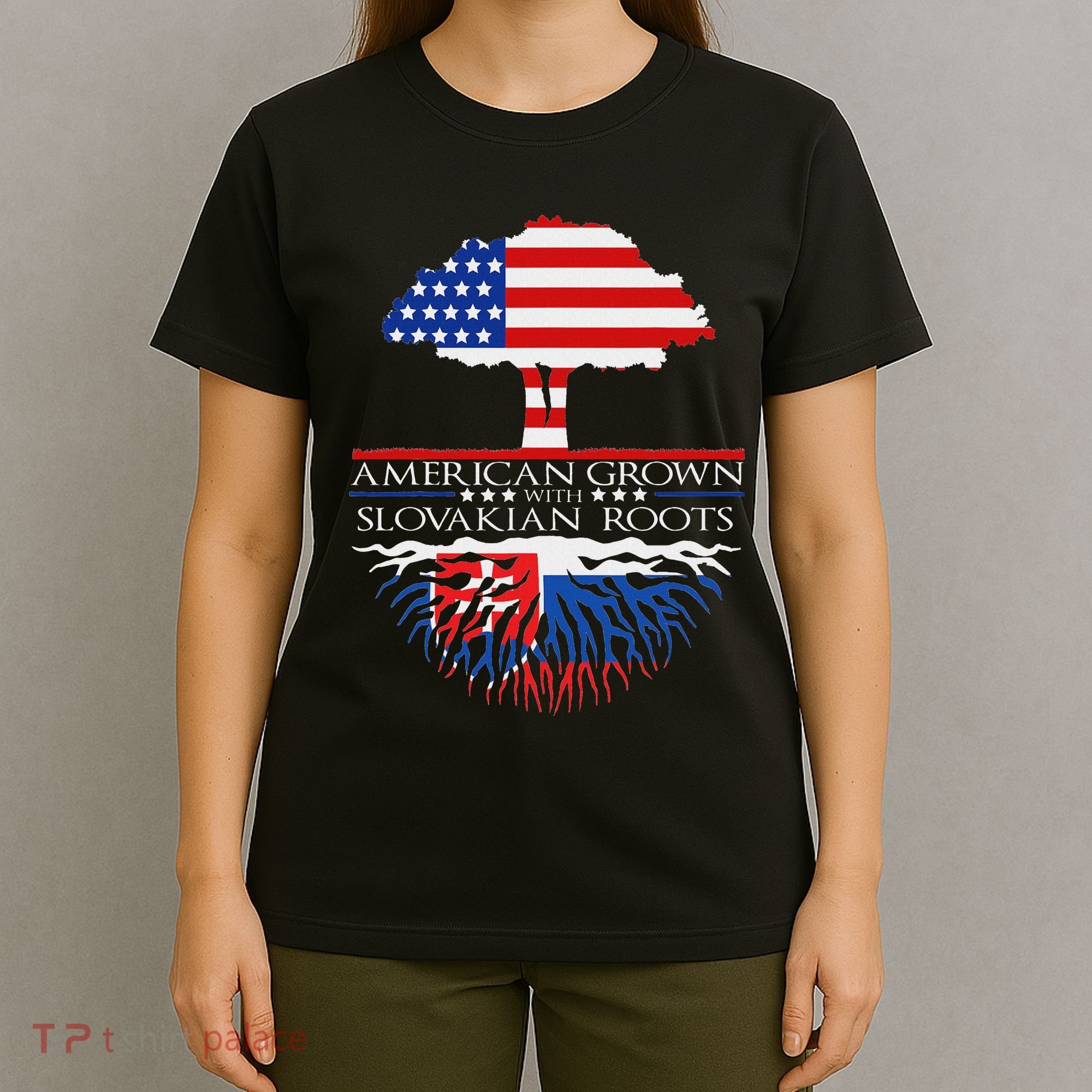 Slovakian Roots American Grown Tree Flag Us Slovakia T-Shirt