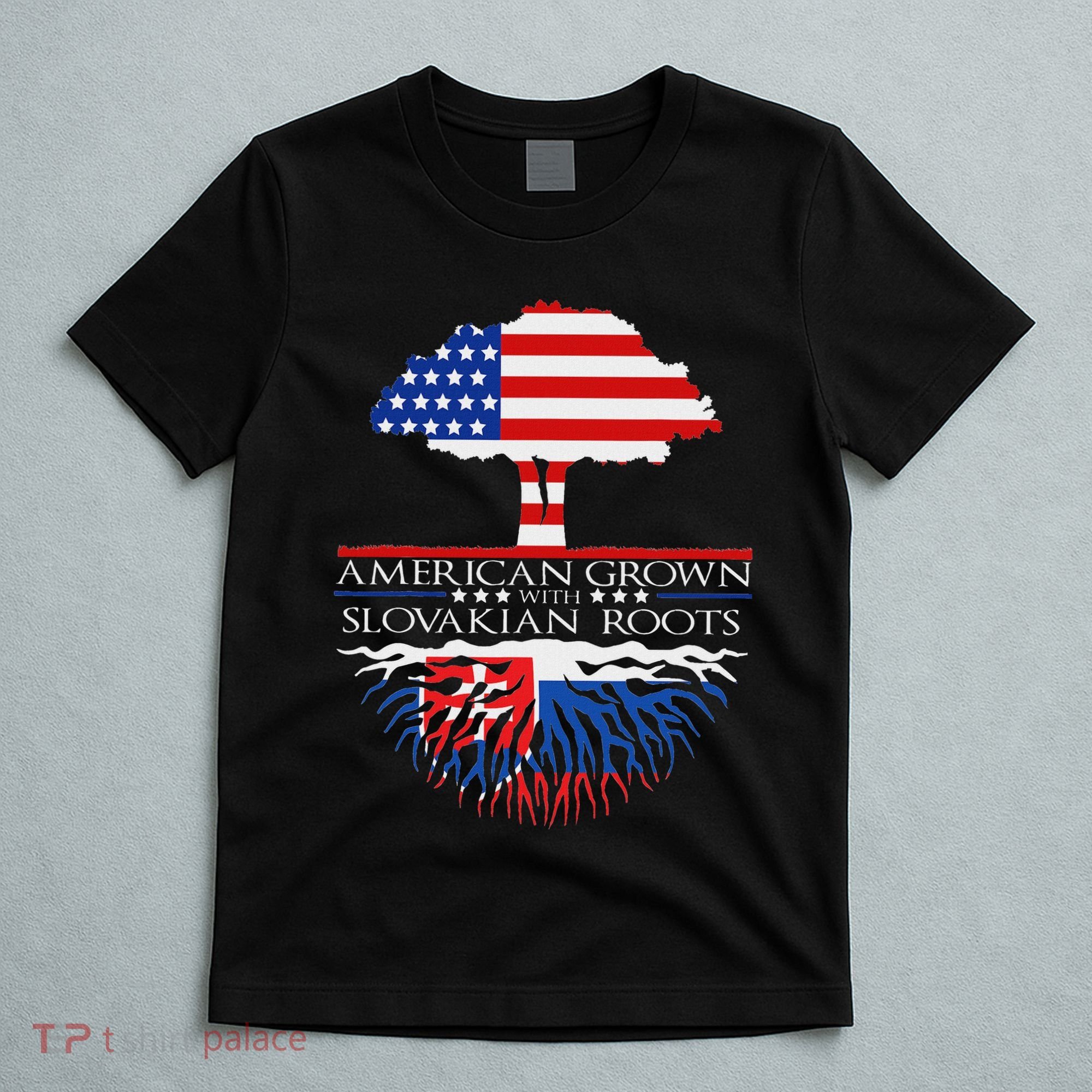 Slovakian Roots American Grown Tree Flag Us Slovakia T-Shirt