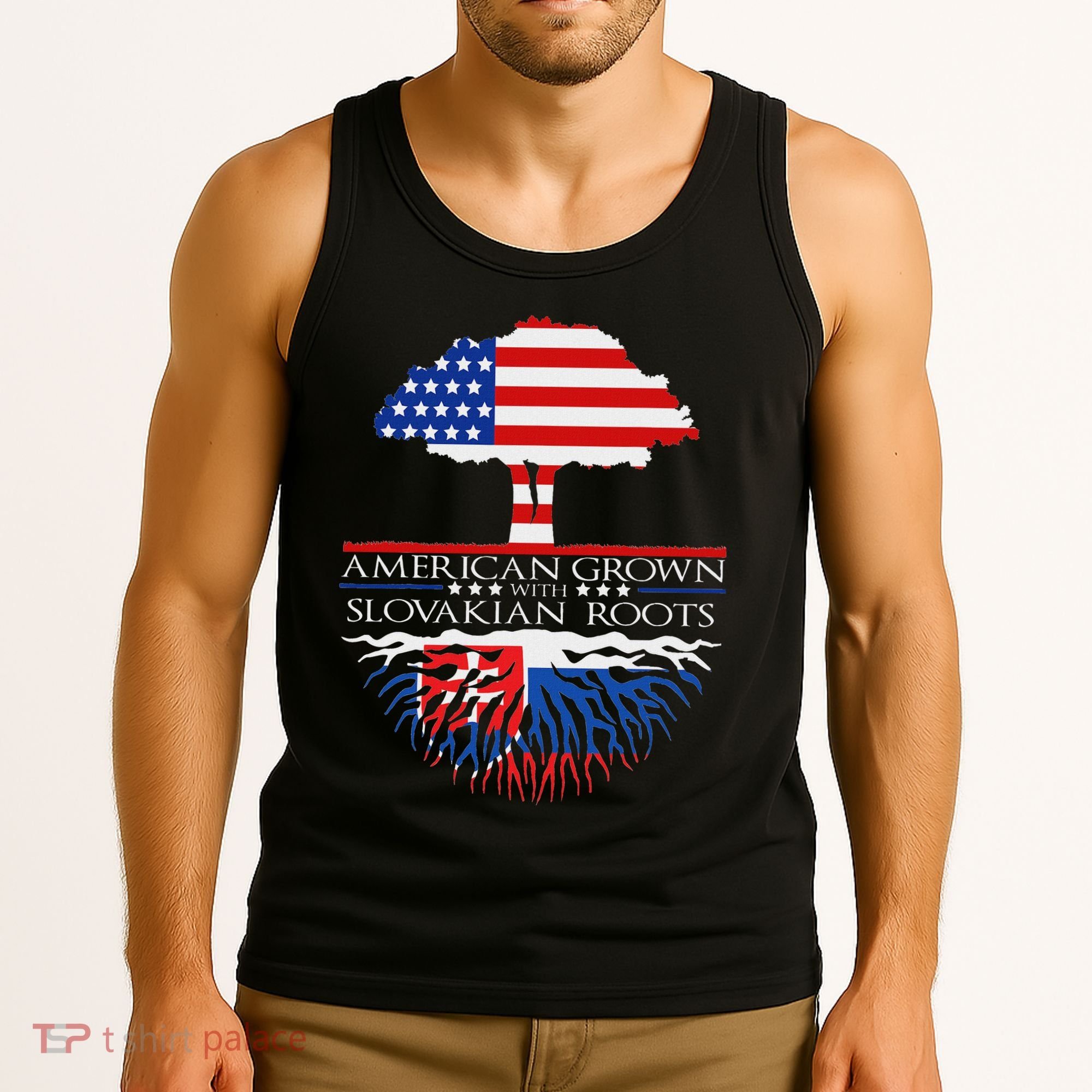 Slovakian Roots American Grown Tree Flag Us Slovakia Tank Top