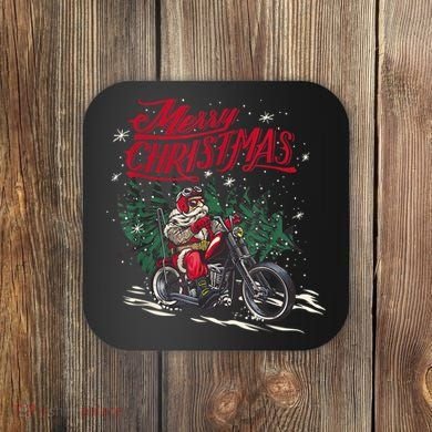 Santa Riding A Motorcycle Christmas Design Coaster