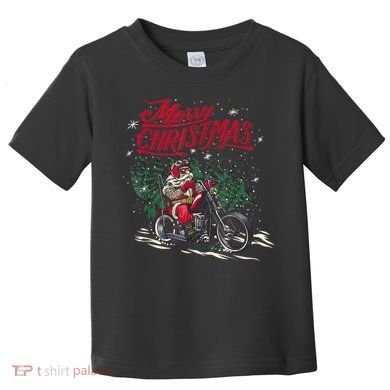 Santa Riding A Motorcycle Christmas Design Toddler T-Shirt
