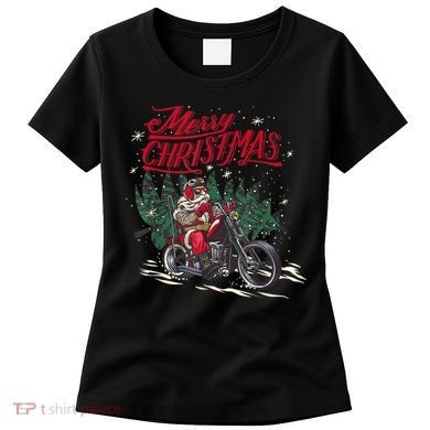 Santa Riding A Motorcycle Christmas Design Women's T-Shirt