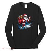 Santa Riding A Majestic Ocean Marlin Fish Christmas Funny Giflt Long Sleeve Shirt thumb 0