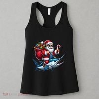 Santa Riding A Majestic Ocean Marlin Fish Christmas Funny Giflt Women's Tank Top thumb 3